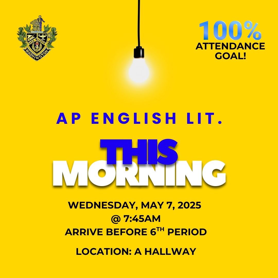 Good morning! We look forward to seeing our AP students this morning for their AP English Literature exam. As a reminder, arrival time is 7:45am. Good Luck and see you soon!!! 🤗💙💛