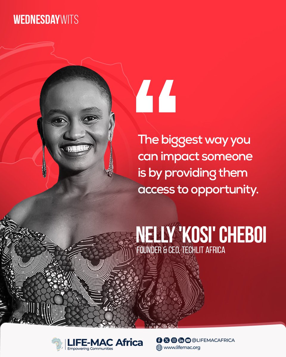 LifeMacAfrica's tweet photo. “The biggest way you can impact someone is by providing them access to opportunity.”

—Nelly 'Kosi' Cheboi  - @nelly_cheboi 
(Founder &amp; CEO, TechLit Africa) 

#WednesdayWits #LifeMacAfrica #NellyCheboi #EmpoweringCommunities #TechLitAfrica #Quotes https://t.co/djPcOxzHI8