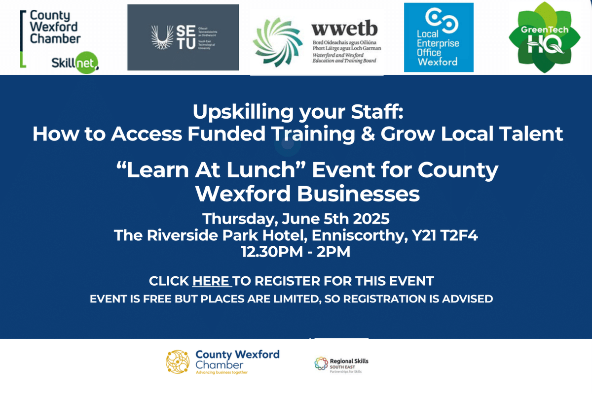 📢 Upskill Your Staff with Funded Training!

Join us on June 5 at 12:30 PM for an event on accessing training funds to grow local talent.

🎟️ tinyurl.com/bp6cm42u

#Upskilling #WexfordBusiness #LEOWexford #StaffDevelopment
