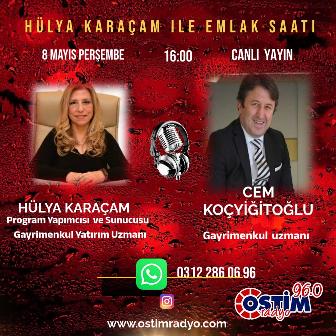 Ostim Radyo (@ostimradyo) on Twitter photo 8 Mayıs Perşembe günü, Emlak Saati Programında Hülya Karaçam'ın konuğu;
Sn. Cem Koçyiğitoğlu
@hulya_emlak1993
<a href="/ostimradyo/">Ostim Radyo</a>
#ostimradyo
#türkülerecanverenradyo
#konuk
#sohbet
#emlaksektöründenbilgiler 8 Mayıs Perşembe günü, Emlak Saati Programında Hülya Karaçam'ın konuğu;
Sn. Cem Koçyiğitoğlu
@hulya_emlak1993
<a href="/ostimradyo/">Ostim Radyo</a>
#ostimradyo
#türkülerecanverenradyo
#konuk
#sohbet
#emlaksektöründenbilgiler