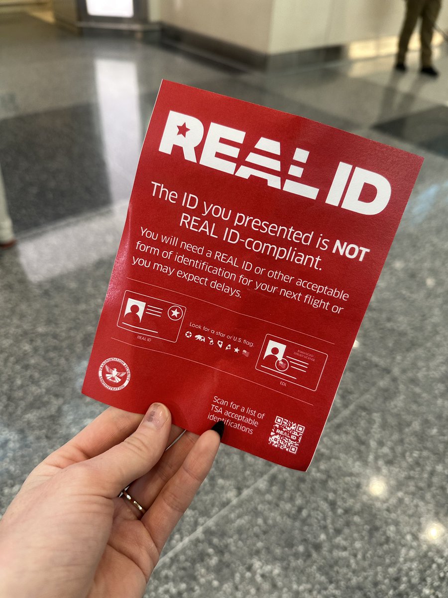 Reminder that today starts REAL ID at airports.

If you don’t have an updated license or something like a passport, you could have to answer some extra screening questions. Today, you should still be OK to fly regardless. <a href="/wusa9/">WUSA9</a> <a href="/Reagan_Airport/">Reagan Airport</a>