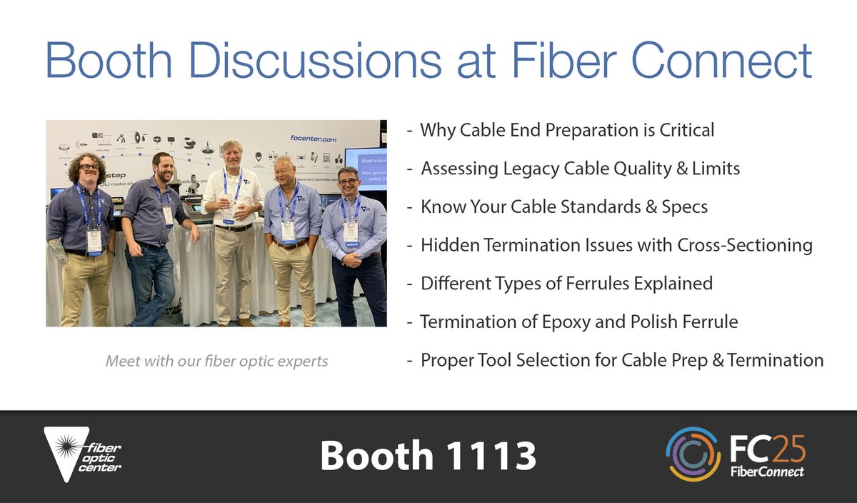 Join us at booth 1113 during #FiberConnect25 to explore various important #fiberoptic topics. 

Sign up for a discussion:bit.ly/44PbFK3