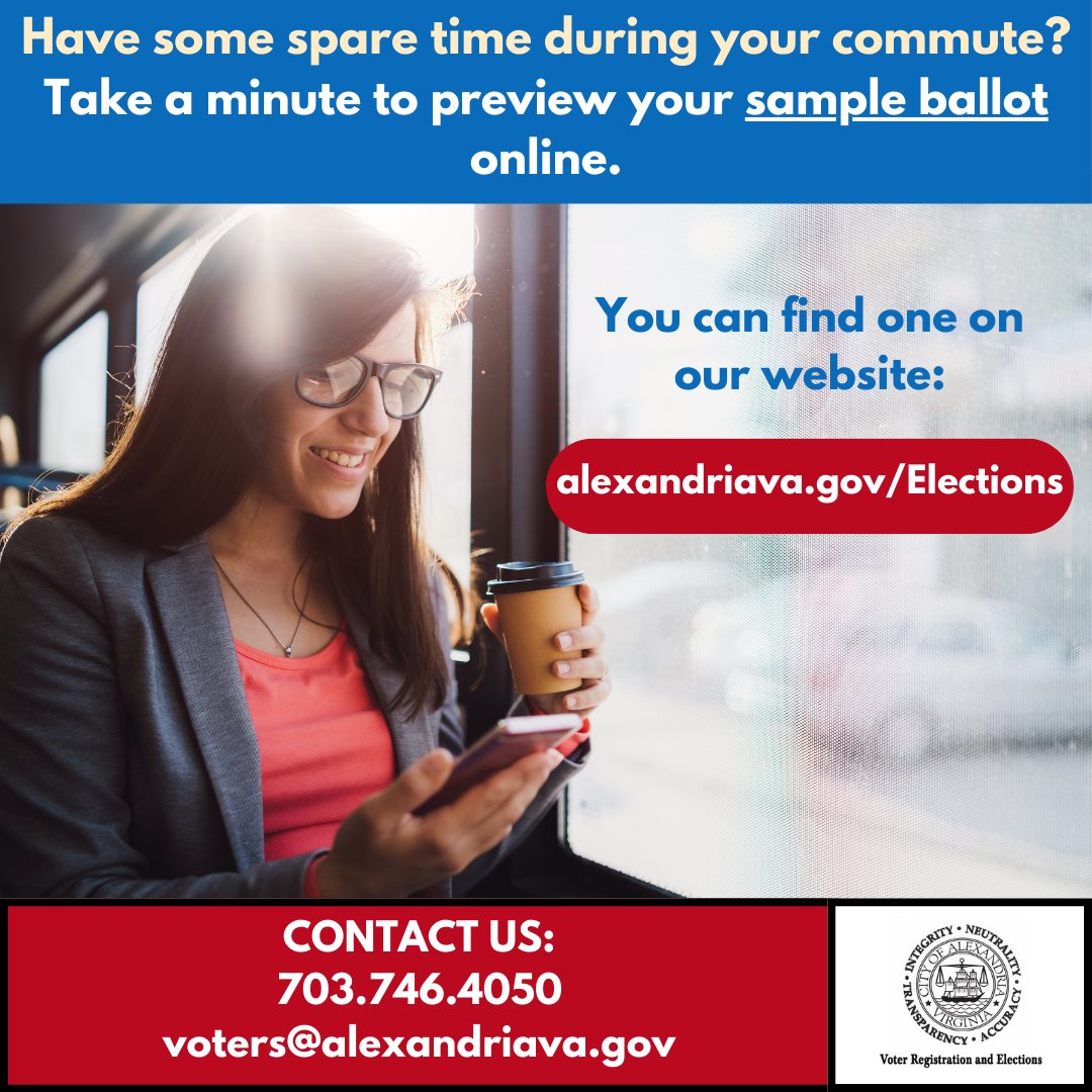 Save yourself some time at the polls by previewing a sample ballot in advance! You can find them on our website: alexandriava.gov/Elections.