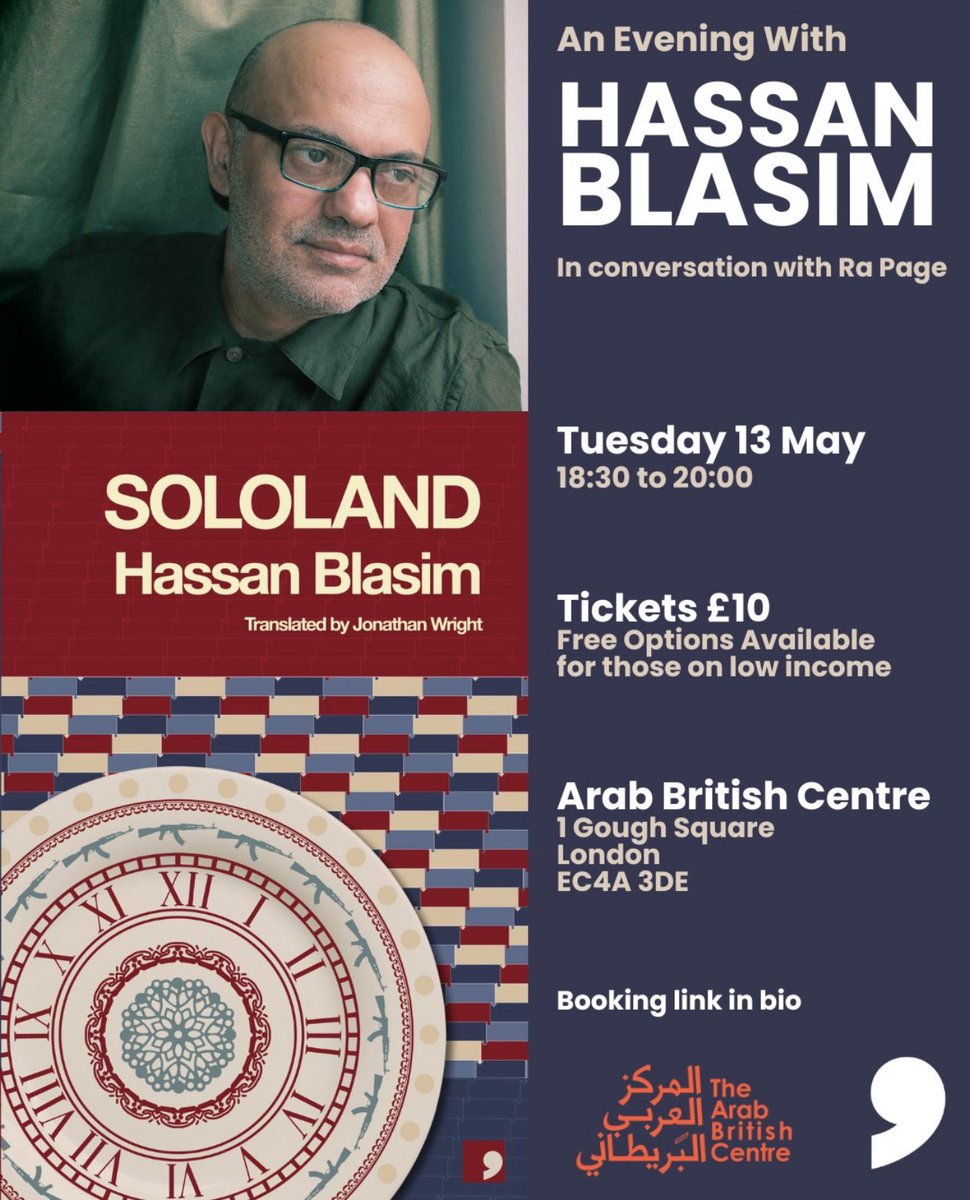 Arab British Centre (@arabbritishcent) on Twitter photo One week to go! Join <a href="/commapress/">Comma Press🍉 #CeasefireNow</a> and ourselves at the Centre for an evening with the inimitable Hassan Blasim 🙌🏾🙌🏾🙌🏾
13 May // 6.30-8pm // The Arab British Centre One week to go! Join <a href="/commapress/">Comma Press🍉 #CeasefireNow</a> and ourselves at the Centre for an evening with the inimitable Hassan Blasim 🙌🏾🙌🏾🙌🏾
13 May // 6.30-8pm // The Arab British Centre