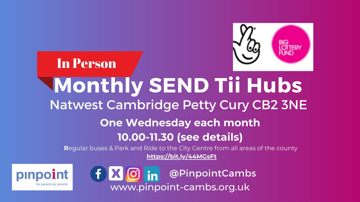 pinpointcambs's tweet image. Are you a parent-carer of a child with SEND? Join Pinpoint for a warm cuppa, friendly chat, and valuable information at Natwest, Petty Cury, CB2 3NE 

Book here May 21st: ow.ly/5bJH50VIRjN

#SENDCommunity  #SupportForCarers #SpecialNeedsParenting
