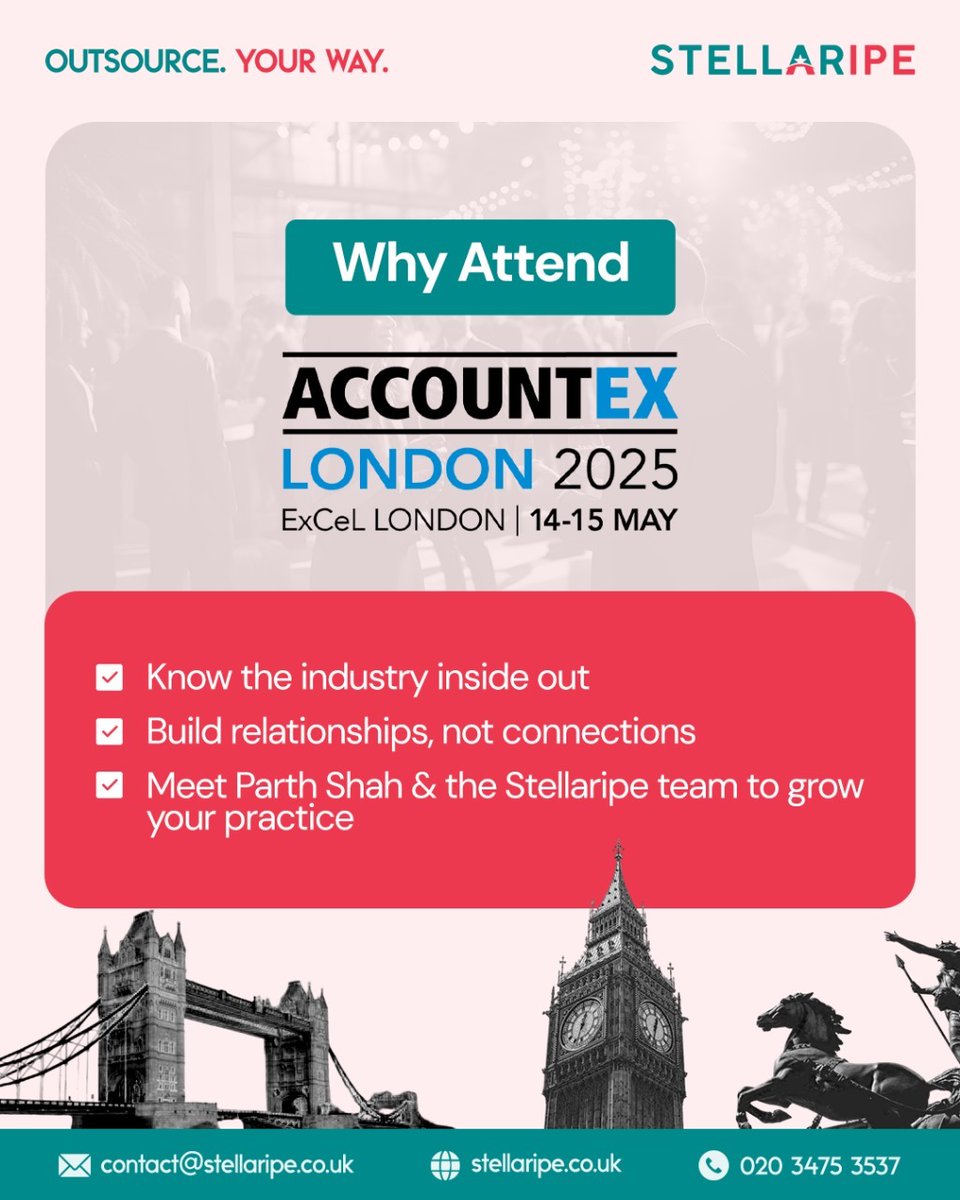 Get ready for insights, conversations, and real growth. Meet Parth Shah &amp; Team Stellaripe at Accountex, 14–15 May. Let’s talk about your practice’s next big leap. 

#AccountexLondon #AccountexLondon2025
