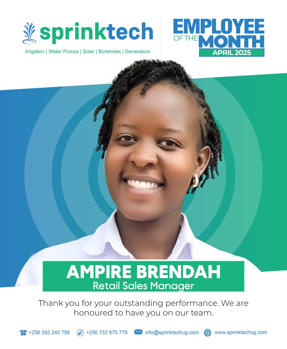sprinktech's tweet photo. Celebrating Excellence at @sprinktech !
Our Retail Sales Manager @AmpireBrendah11 today shines bright as the Employee of the month of April 2025!
Thank you, #Brendah, for your outstanding performance and dedication.
#Employeeofthemonth #April #Excellence #Dedication https://t.co/UjvsiYNBUd