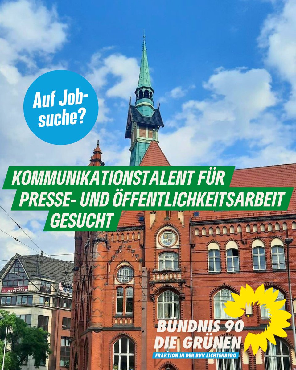 Wir suchen ein Kommunikationstalent für unsere Presse- und Öffentlichkeitsarbeit:
 
🗓️ zum nächstmöglichen Termin
🕐 30 h/Woche
💶 TV-L E 11-12 (angelehnt)

👉 Weitere Infos unter: gruenlink.de/l52u7sp7e0

#jobalert #bvvlbg #stellenangebot #Lichtenberg