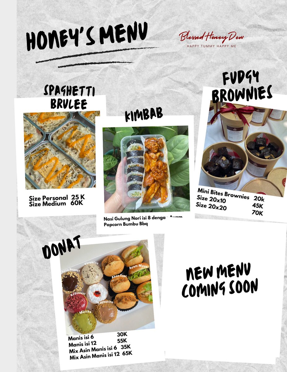 Hai hai✨ aku open order lagi yaa ready tngl 14 untuk spagheti brule dan brownies tngl 16 ready donat 🫶🏻