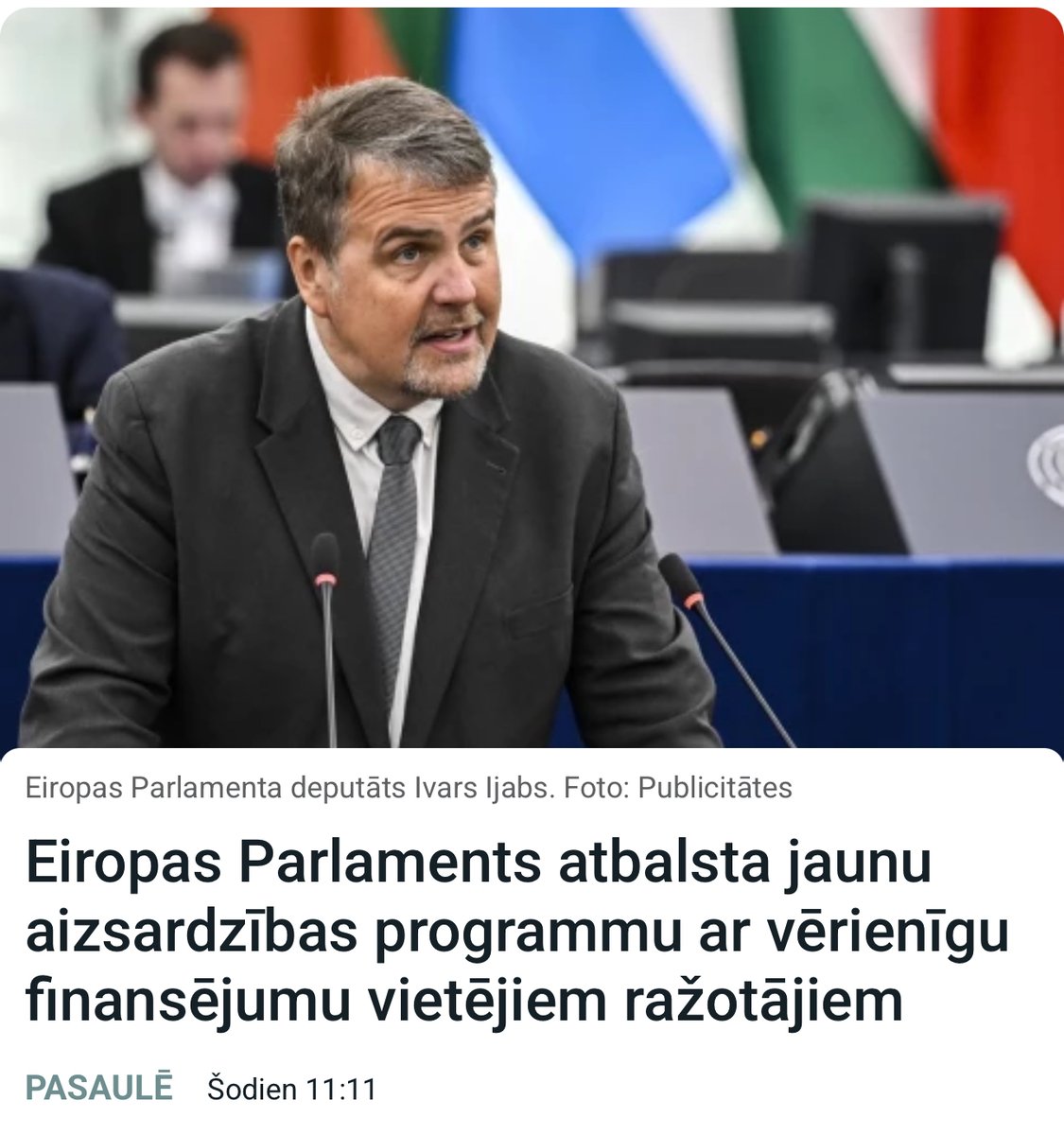 Šonedēļ Eiropas Parlaments apstiprinājis savu pozīciju par jauno Eiropas Aizsardzības rūpniecības programmu (EDIP), kurā īpašs uzsvars likts uz mazo un vidējo uzņēmumu (MVU) iesaisti – tiem paredzēts vairāk nekā viens miljards eiro, no kura varēs gūt labumu arī Latvijas uzņēmēji.