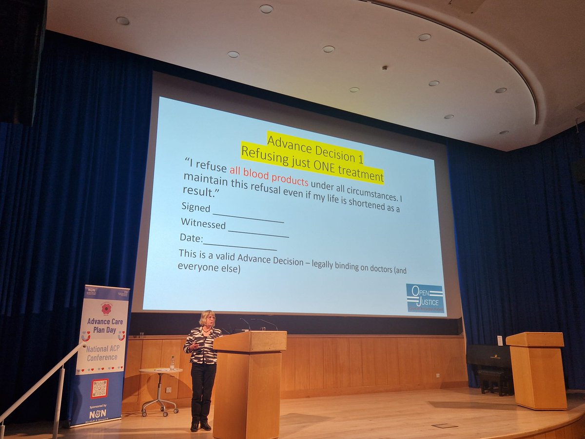 My Future Care (@myfuturecareuk) on Twitter photo If you want to refuse even one treatment, in one situation, you need an Advance Decision to Refuse Treatment. <a href="/KitzingerCelia/">Celia Kitzinger</a> emphasises the flexibility of ADRTs at the <a href="/ACPDay2025/">Advance Care Plan Day 2026</a> Conference.
#ACPDay2025 #DyingMattersAwarenessWeek If you want to refuse even one treatment, in one situation, you need an Advance Decision to Refuse Treatment. <a href="/KitzingerCelia/">Celia Kitzinger</a> emphasises the flexibility of ADRTs at the <a href="/ACPDay2025/">Advance Care Plan Day 2026</a> Conference.
#ACPDay2025 #DyingMattersAwarenessWeek