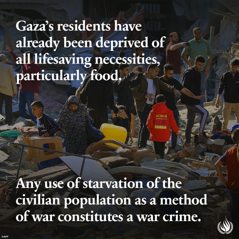 UNHumanRights's tweet photo. #Israel’s reported plans to forcibly transfer #Gaza’s population & expand military offensive aggravate concerns about the Palestinians’ continued existence in Gaza as a group.
