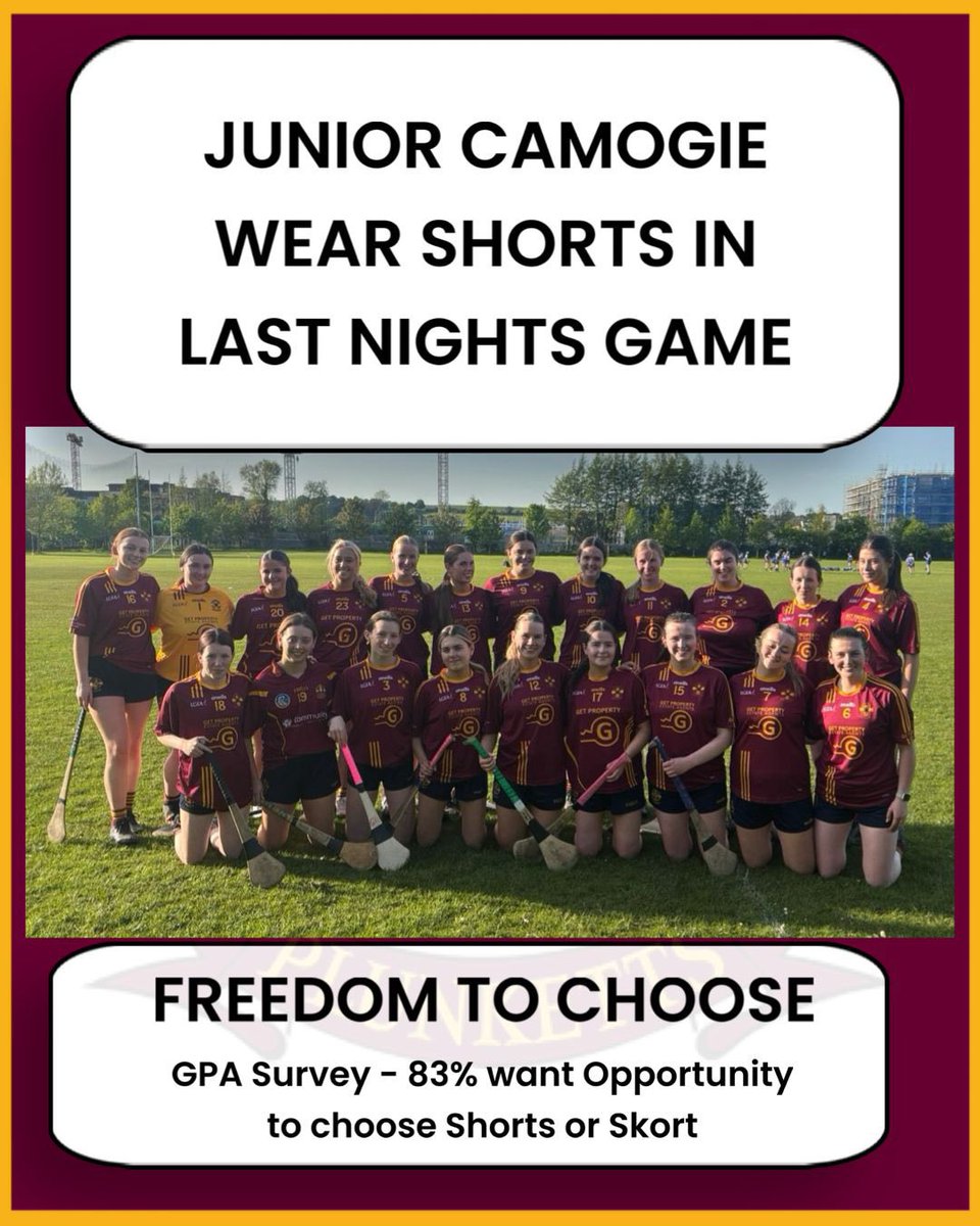 Last night our Junior Camogie team played their league match in shorts in protest against the Camogie Associations refusal to change an antiquated &amp; archaic rule.

A <a href="/gaelicplayers/">GPA</a> survey revealed that 70% of inter-county camogie players found the skort to be uncomfortable,
￼