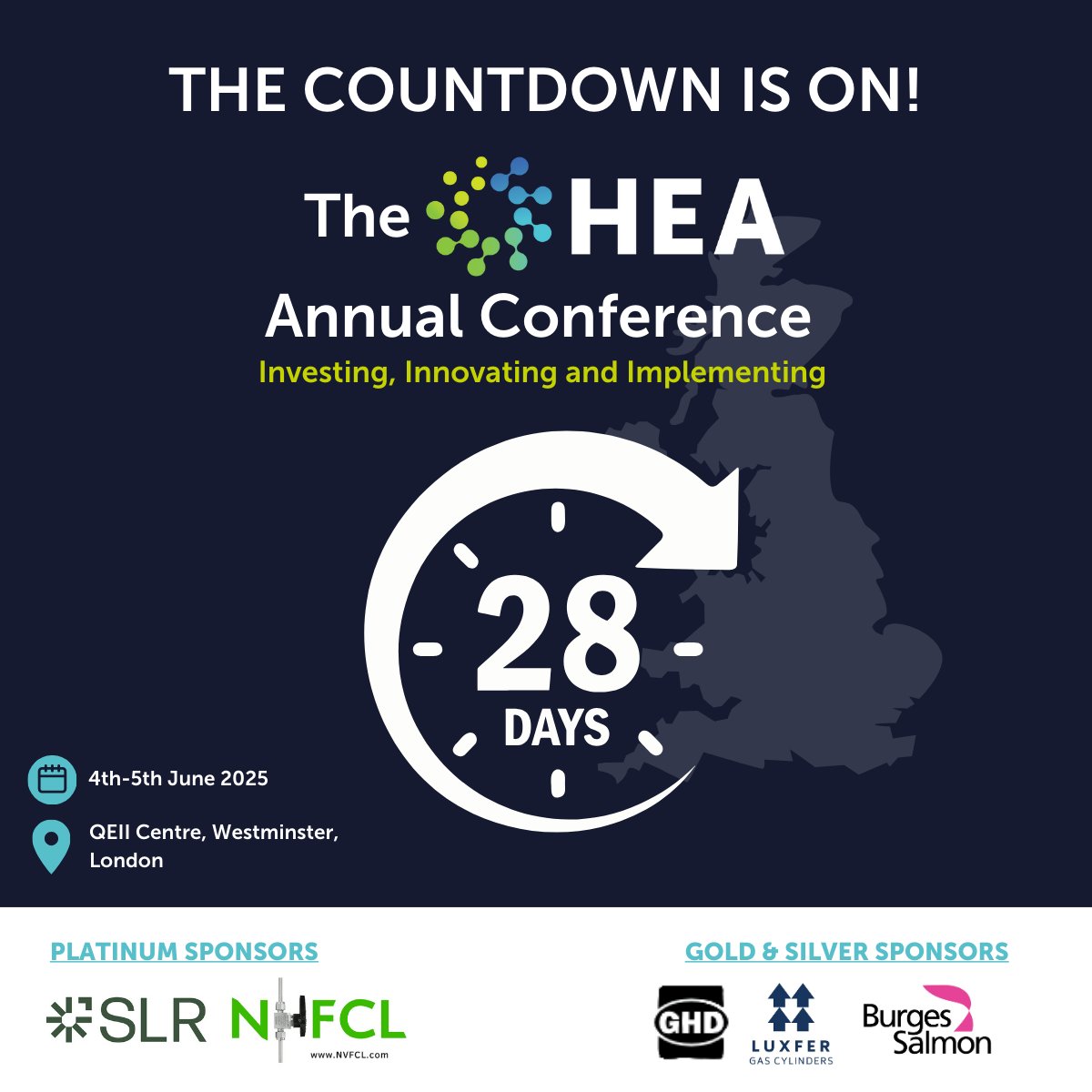⏳ The countdown is on!

Join us for the HEA 2025 Annual Conference at London’s QEII Centre on 5 June 🎉 Celebrating 20 years of hydrogen progress!

🎤 Expert speakers
🤝 Top networking
🔍 Big insights

🔗 2025conference.ukhea.co.uk