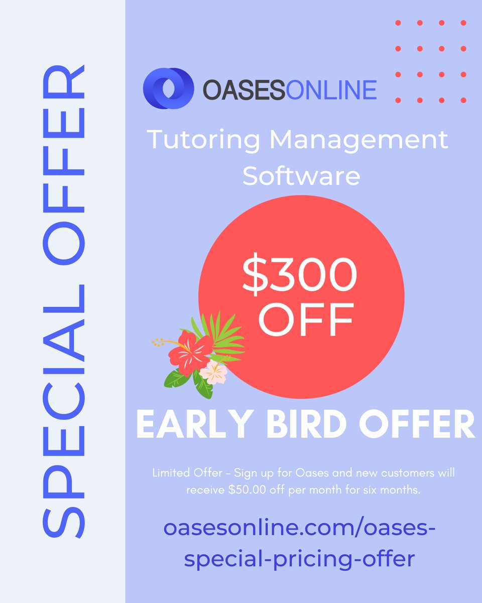 OasesOnline's tweet image. Tutoring Management - Oases pricing offer for new customers.

oasesonline.com/oases-special-…

#tutoring #tutoringmanagement #tutoringsoftware #tutortrack #testprep #testprepsoftware #scheduling #schedulingsoftware