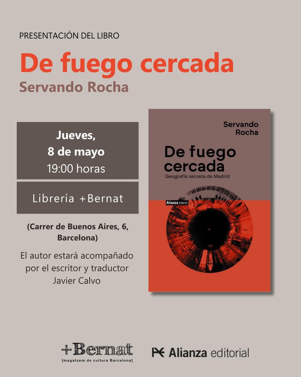 Jueves 8 de mayo a las 19 h

📷Presentación del libro "De fuego cercada" de Servando Rocha. Acompañado por Javier Calvo