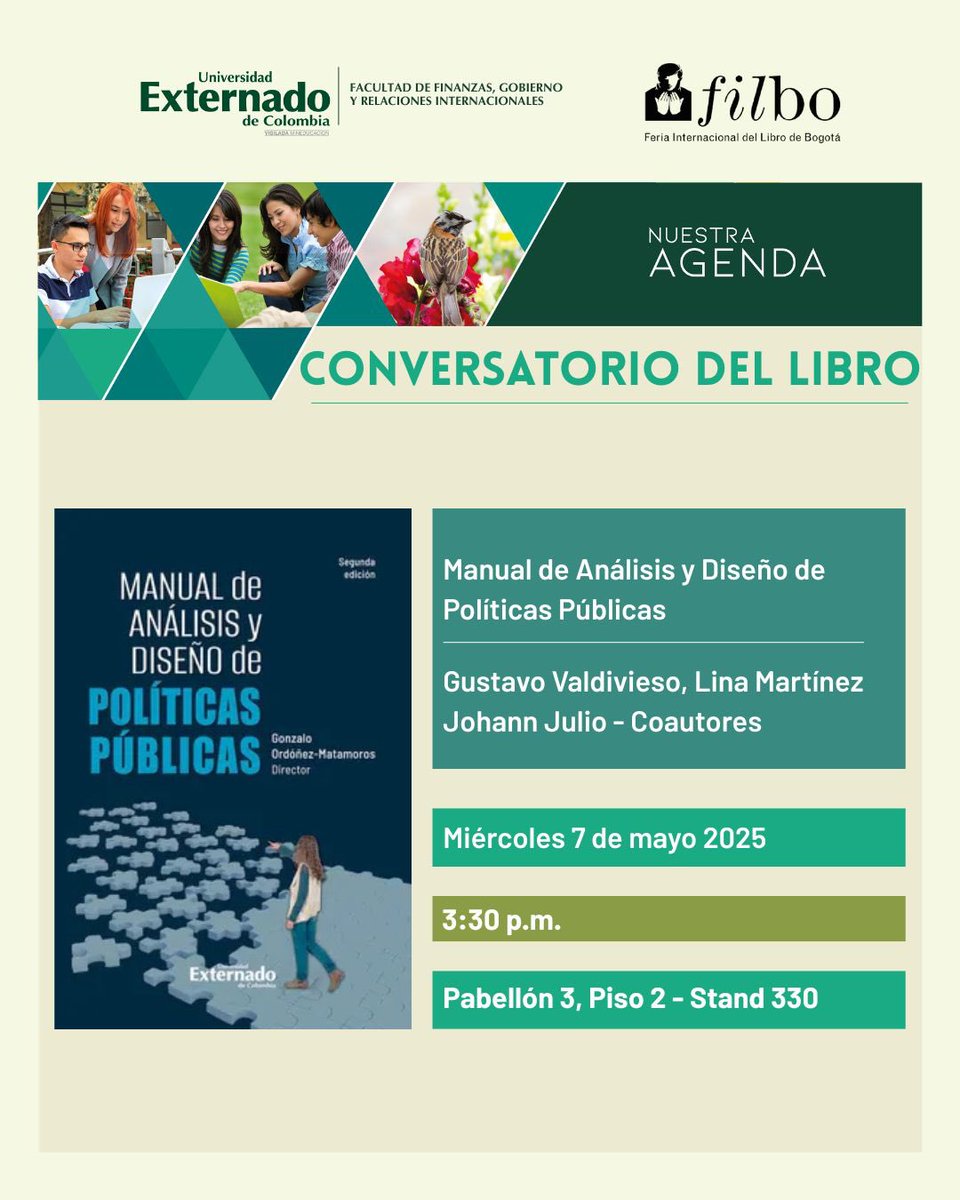 Figriexternado (@figriexternado) on Twitter photo 📚Nos vemos esta tarde en la #FilBo para conversar sobre el Manual de Análisis y Diseño de Políticas Públicas.
.
<a href="/gustavovaldivie/">Gustavo Valdivieso, PhD</a> <a href="/OrdonezGonzalo/">Gonzalo Ordonez-Matamoros</a> <a href="/UExternado/">U.Externado</a> 📚Nos vemos esta tarde en la #FilBo para conversar sobre el Manual de Análisis y Diseño de Políticas Públicas.
.
<a href="/gustavovaldivie/">Gustavo Valdivieso, PhD</a> <a href="/OrdonezGonzalo/">Gonzalo Ordonez-Matamoros</a> <a href="/UExternado/">U.Externado</a>