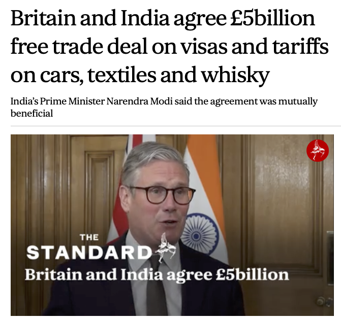 Can I just point out to all those swooning over the UK's £5 billion trade deal with India that the EU already does €180 billion trade with India each year

... and that's without having to give tax breaks to Indian workers in the EU
(Cue foaming at mouth from Brexiteers 🤡)