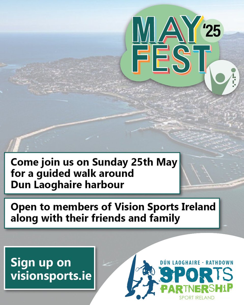 Vision Sports Ireland (@visionsportsirl) on Twitter photo #MayFest25
Join us on Sunday 25th May as we take a walk around Dun Laoghaire harbour with guides from <a href="/dlrSportsTeam/">dlrSportsPartnership</a> leading the way. Bring along friends and family to experience the fun too.
Register for a ticket on our website 👉visionsports.ie/event/mayfest-…
#VisionSportsIRE #MayFest25
Join us on Sunday 25th May as we take a walk around Dun Laoghaire harbour with guides from <a href="/dlrSportsTeam/">dlrSportsPartnership</a> leading the way. Bring along friends and family to experience the fun too.
Register for a ticket on our website 👉visionsports.ie/event/mayfest-…
#VisionSportsIRE