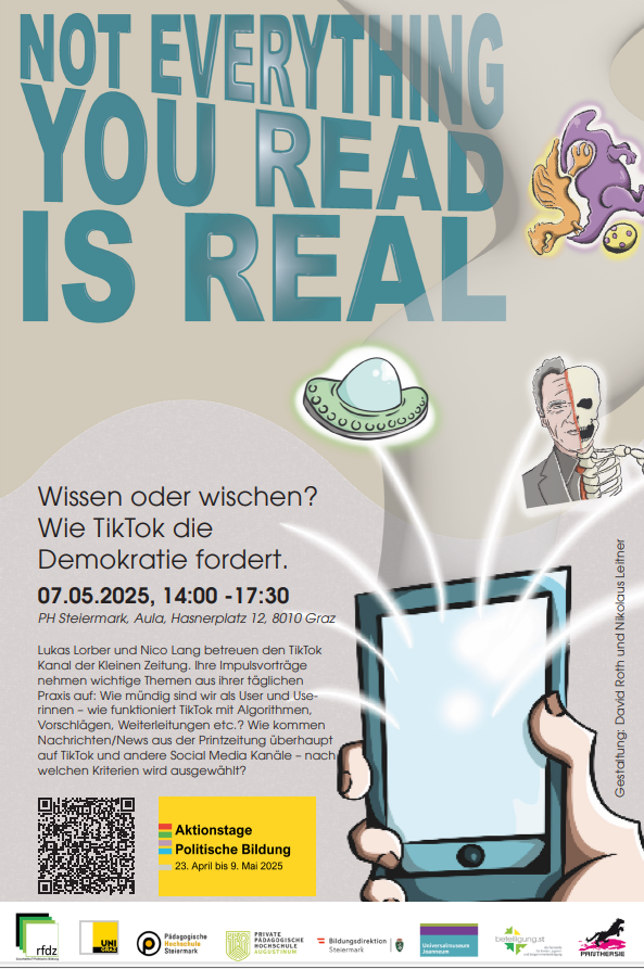 #atpb25 heute in der <a href="/PHSteiermark/">Pädagogische Hochschule Steiermark</a> :
Wissen oder Wischen – wie TIKTOK die #Demokratie fordert
Mit <a href="/lorber_lukas/">Lukas Lorber</a> und Nico Lang, die den <a href="/kleinezeitung/">Kleine Zeitung</a>-TikTok Kanal betreuen.
Achtung geänderte Beginnzeit 14:30!
instagram.com/_phsteiermark_…