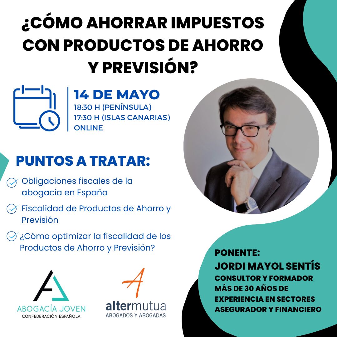 🚨 ¿Cómo ahorrar impuestos con productos de ahorro y previsión?

Inscripción en el siguiente enlace🔗

register.gotowebinar.com/register/73417…

📆 Miércoles 14 de mayo
🕒 18:30 h
💻 Online
🗣️ Jordi Mayol Sentís