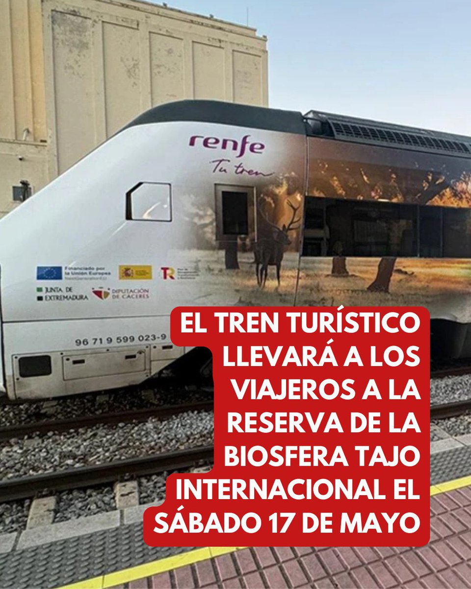🚇 ¡Descubre la Reserva de la Biosfera Transfronteriza Tajo-Tejo Internacional en un viaje inolvidable!🌿

🛤️Sábado 17 de mayo
🕘 Salida: 9:00 h desde la estación de Cáceres.  
📍 Destino: Valencia de Alcántara.

🎟️ Más info👇
- 🌐 renfe.com/es/es/experien…
