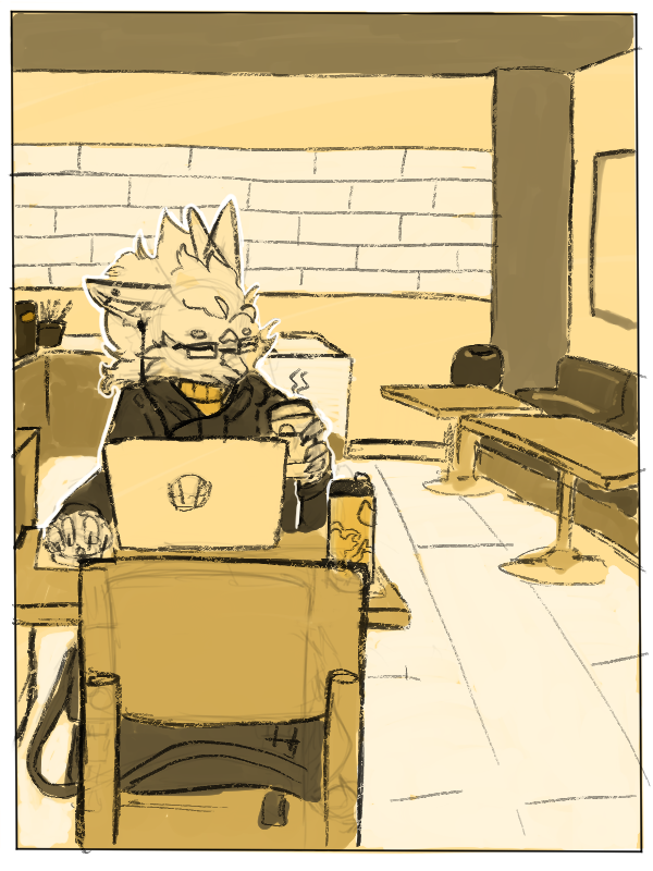 Sketchy café vibes☕✍️
Probando algo distinto esta vez 

#art #digitalart #doodleart #furry #Novabeast