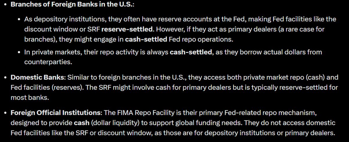 Monetaryguy589's tweet image. Late Night Repo deep dive 🏄‍♂️

Every day the Fed engages in Lending activities "Repo" where they loan money to Commercial Banks (Domestic and Foreign) and also to Foreign Monetary Officials like central Banks with accounts at the Federal Reserve - but there are nuances of course.…