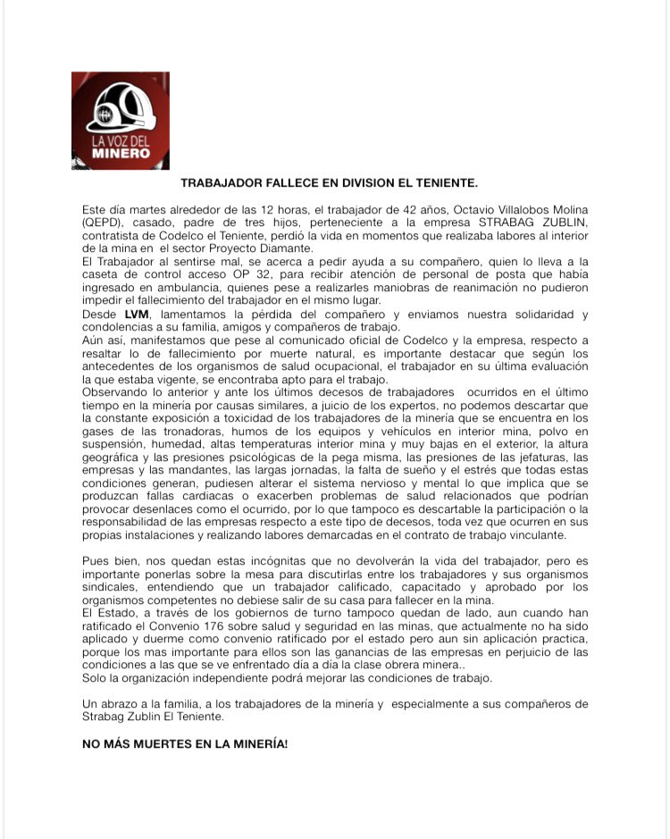 Sindicato nacional Interempresa de la Mineria.SIM. tweet media