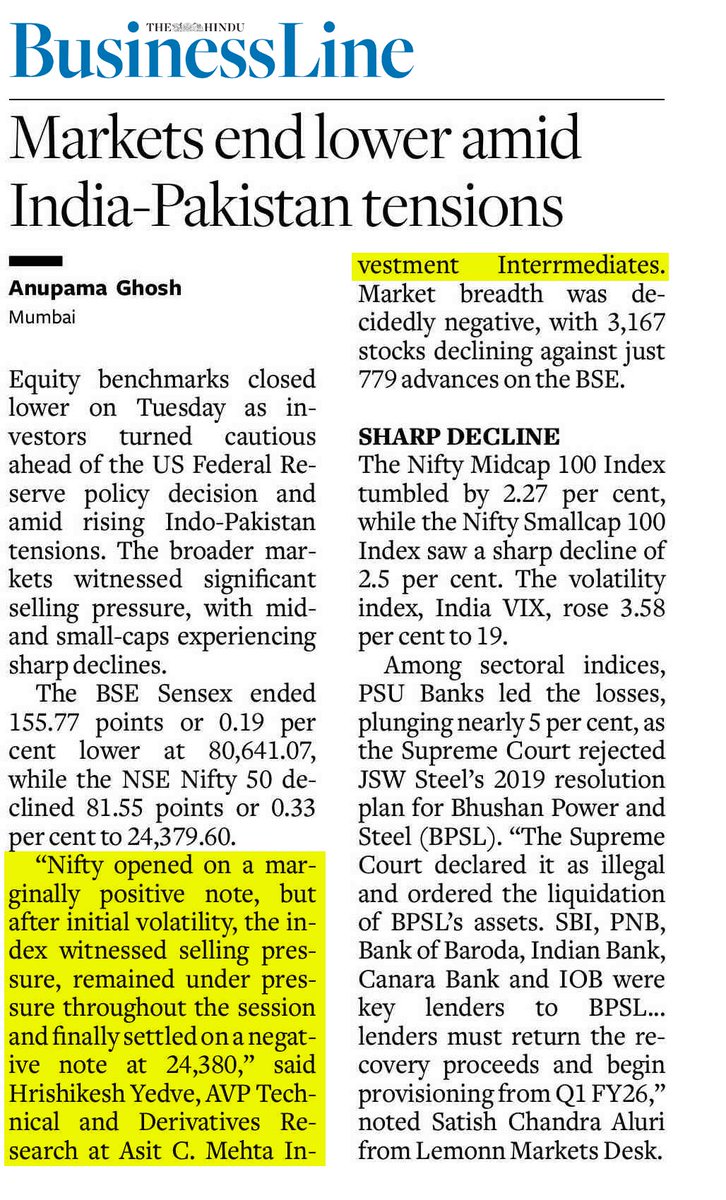 Get_Investmentz's tweet image. Market end lower amid India- Pakistan tensions.

Anupama Ghosh in conversation with Hrishikesh Yedve ,Technical &amp;amp; Derivatives Analyst, Asit C Mehta Investment Interrmediates Ltd.

Devang Shah | @pantomath_group   | The Hindu
#nifty50 #stockmarkets #pantomath