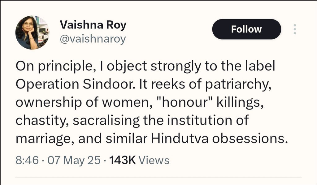 brahmabodh's tweet image. @vaishnaroy Hello Vishoy, just a reminder: not all Indian women share your narrow mindset. If “Operation Sindoor” offends your sensibilities, perhaps you’d prefer the next one to be called “Operation Burqa”—a true symbol of empowerment &amp;amp; matriarchy, right? 🙃
 #HypocrisyCheck