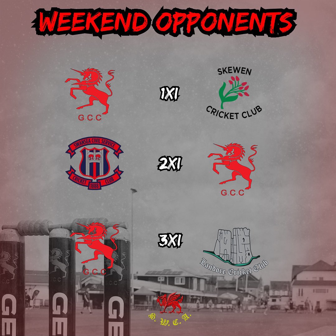 Gorseinon CC (@gorseinoncc) on Twitter photo Weekend Opponents 🏏
Saturday:
🔺
1XI: <a href="/Skewen__CC/">SKEWEN CRICKET CLUB</a> (H)
⏰ 13:00
🔺
3XI: <a href="/LandoreCC/">Landore Cricket Club</a> (H)
⏰ 13:00
Sunday:
🔺
2XI: <a href="/swanseacivcc/">swanseacivilservicecricketclub</a> (A) (St Helens)
⏰ 13:00
#UPPAGORS Weekend Opponents 🏏
Saturday:
🔺
1XI: <a href="/Skewen__CC/">SKEWEN CRICKET CLUB</a> (H)
⏰ 13:00
🔺
3XI: <a href="/LandoreCC/">Landore Cricket Club</a> (H)
⏰ 13:00
Sunday:
🔺
2XI: <a href="/swanseacivcc/">swanseacivilservicecricketclub</a> (A) (St Helens)
⏰ 13:00
#UPPAGORS