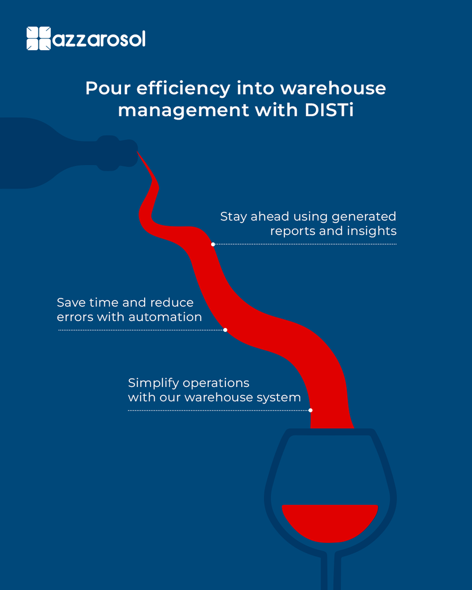 Azzarosol's tweet photo. A strong supply chain is the backbone of every successful spirits business. Always keep things smooth in warehouse management with DISTi.

#Azzarosol
#WarehouseManagement  
#LiquorDistribution  
#OperationalEfficiency  
#SmartWarehousing https://t.co/GPbtNevhLb