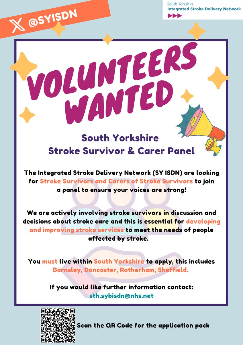 If you have lived experience of stroke, we need your help!

If you want to help improve stroke services in South Yorkshire, join our Stroke Survivor and Carer Panel.