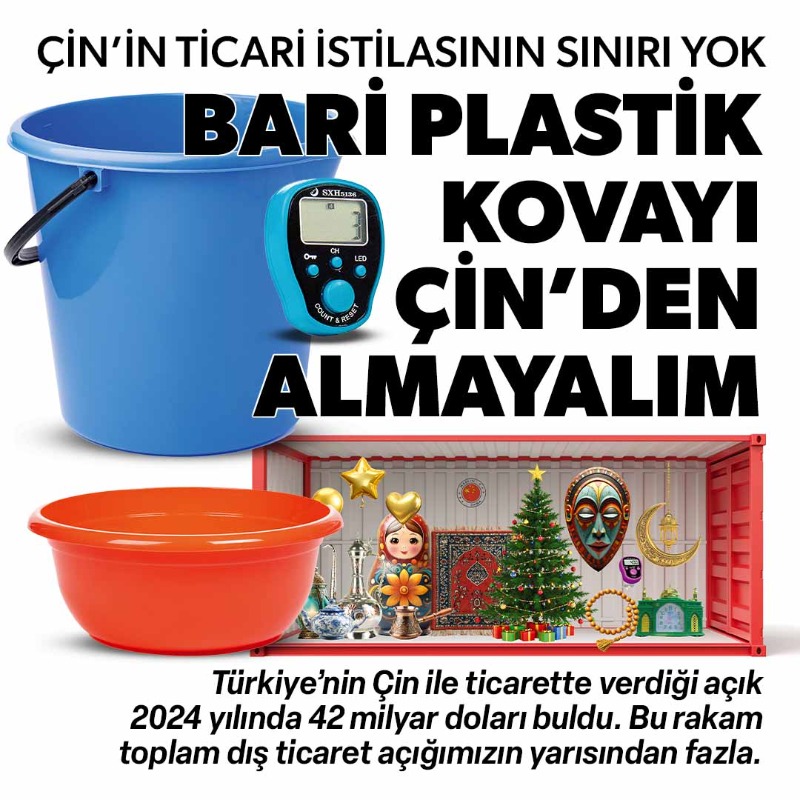 yenisafak's tweet photo. Türkiye’nin Çin ile ticarette verdiği açık, 82 milyar dolarlık dış ticaret açığımızın yarısından fazla.
Çatal, bıçak, plastik kova, ibrik, cezve ve tespih gibi üretimi çok basit binlerce ürünü de Çin’den alıyoruz.
🖊 Orhan Orhun Ünal
