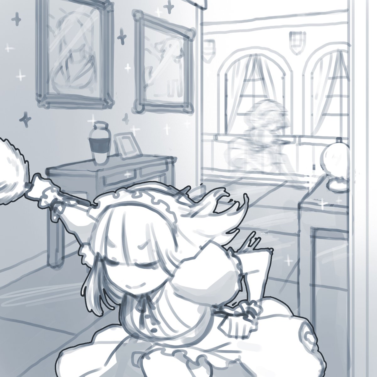 scribblesquab's tweet photo. She was forbidden to handle the feather duster after this incident https://t.co/aR8WcRDkq9