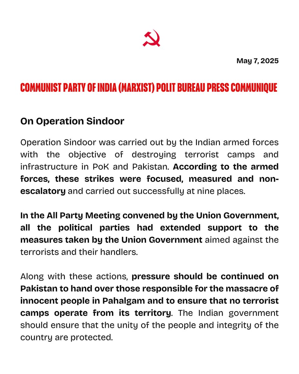 The two main Communist parties in India have taken a national chauvinist position and rallied around their own reactionary ruling class and government. Shame.