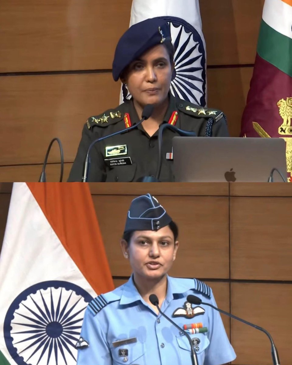 rishumukherjee's tweet photo. They killed our brothers, &amp; mocked their women, saying, “Go tell Modi.”

Today, two women—Colonel Sofia Qureshi &amp; Wing Commander Vyomika Singh—are delivering India’s response to the world

Our daughters are answering for the blood of their brothers!

This is #OperationSindoor 🇮🇳 https://t.co/Dy2IfuZH3o