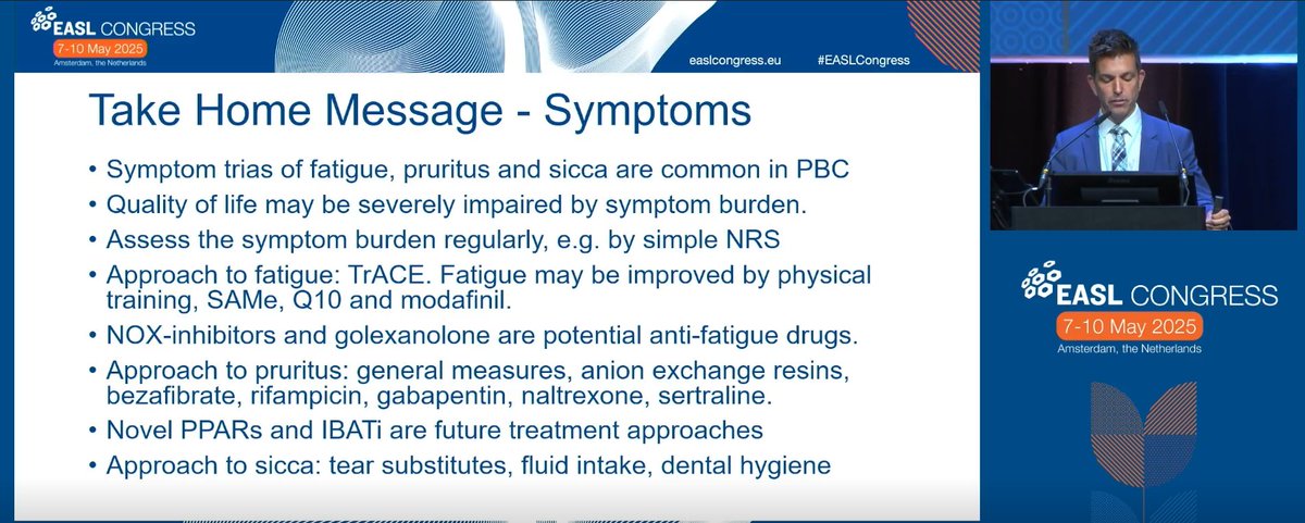EASL Education (@easledu) on Twitter photo New therapies for symptom control in #PBC are on the horizon
🔬 Golexanolone targets fatigue via GABA-A modulation
🟡 PPAR agonists (bezafibrate, elafibranor, seladelpar) reduce pruritus
🧪 IBAT inhibitors (e.g. maralixibat) block bile acid reuptake
<a href="/BergquistAnnika/">Annika Bergquist</a> New therapies for symptom control in #PBC are on the horizon
🔬 Golexanolone targets fatigue via GABA-A modulation
🟡 PPAR agonists (bezafibrate, elafibranor, seladelpar) reduce pruritus
🧪 IBAT inhibitors (e.g. maralixibat) block bile acid reuptake
<a href="/BergquistAnnika/">Annika Bergquist</a>