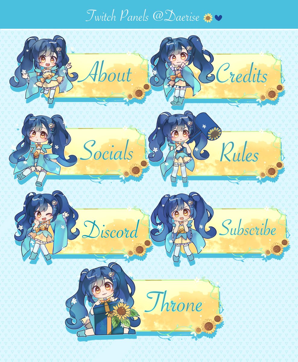 Twitch Panels commision for <a href="/DaeriseVT/">Daerise ✨💙🌻</a> 💙💙
#Vtuber #Commission