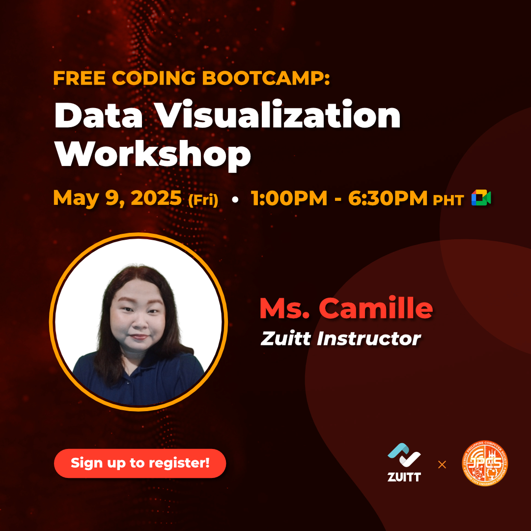 zuittco's tweet image. Catch Zuitt Instructor Camille at the Free Coding Bootcamp: Data Visualization Workshop!
🗓 Save the date: May 9, 2025 (Friday) 1 PM - 6:30 PM PHT
🙋 Register here: codenow.zuitt.co/FCB2025May9Reg…
#Zuitt #FreeCodingBootcamp