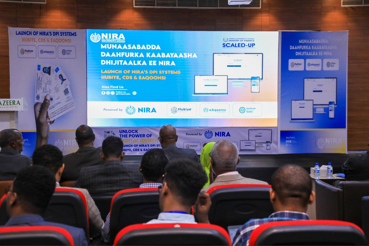 SCALED-UP PROJECT (@scaledup_) on Twitter photo 📢 TODAY! Somalia’s digital leap is here!
<a href="/NIRASomalia/">NIRA Somalia</a> launches #HUBIYE, #CDS & #eAqoonsi—revolutionary ID systems under #Scaled_up , the nation’s largest gov-led reform. Supported by the World Bank
📍 Live at Jazeera Hotel, Mogadishu!
#DigitalSomalia #LiveNow 📢 TODAY! Somalia’s digital leap is here!
<a href="/NIRASomalia/">NIRA Somalia</a> launches #HUBIYE, #CDS & #eAqoonsi—revolutionary ID systems under #Scaled_up , the nation’s largest gov-led reform. Supported by the World Bank
📍 Live at Jazeera Hotel, Mogadishu!
#DigitalSomalia #LiveNow