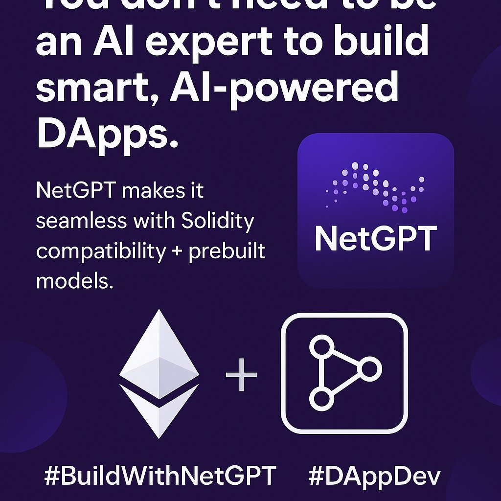 MayaCGFitness's tweet photo. You don’t need to be an AI expert to build smart, AI-powered DApps. NetGPT makes it seamless with Solidity compatibility + prebuilt models. #BuildWithNetGPT #DAppDev #FutureOfWeb3 https://t.co/oiTZYiZwB4
