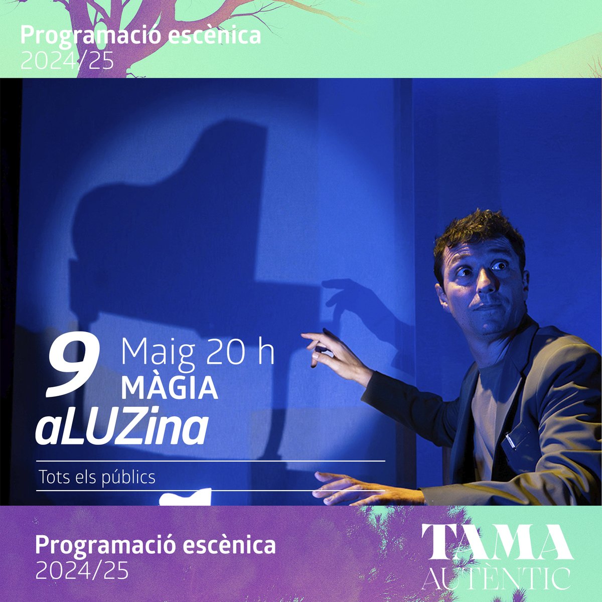 ✨ Divendres... al TAMA es farà la llum!

Vine a descobrir "aLUZina", un espectacle de màgia visual i ombres per a tots els públics que et deixarà bocabadat.

🗓 9 de maig | 🕗 20 h
🎟 Taquilla i tinyurl.com/se4du5sj

🎩🎭 No t'ho perdes!

#AutènticTAMA <a href="/Ajuntaldaia/">Ajuntament d'Aldaia</a> <a href="/a_mas_sc/">a+</a>