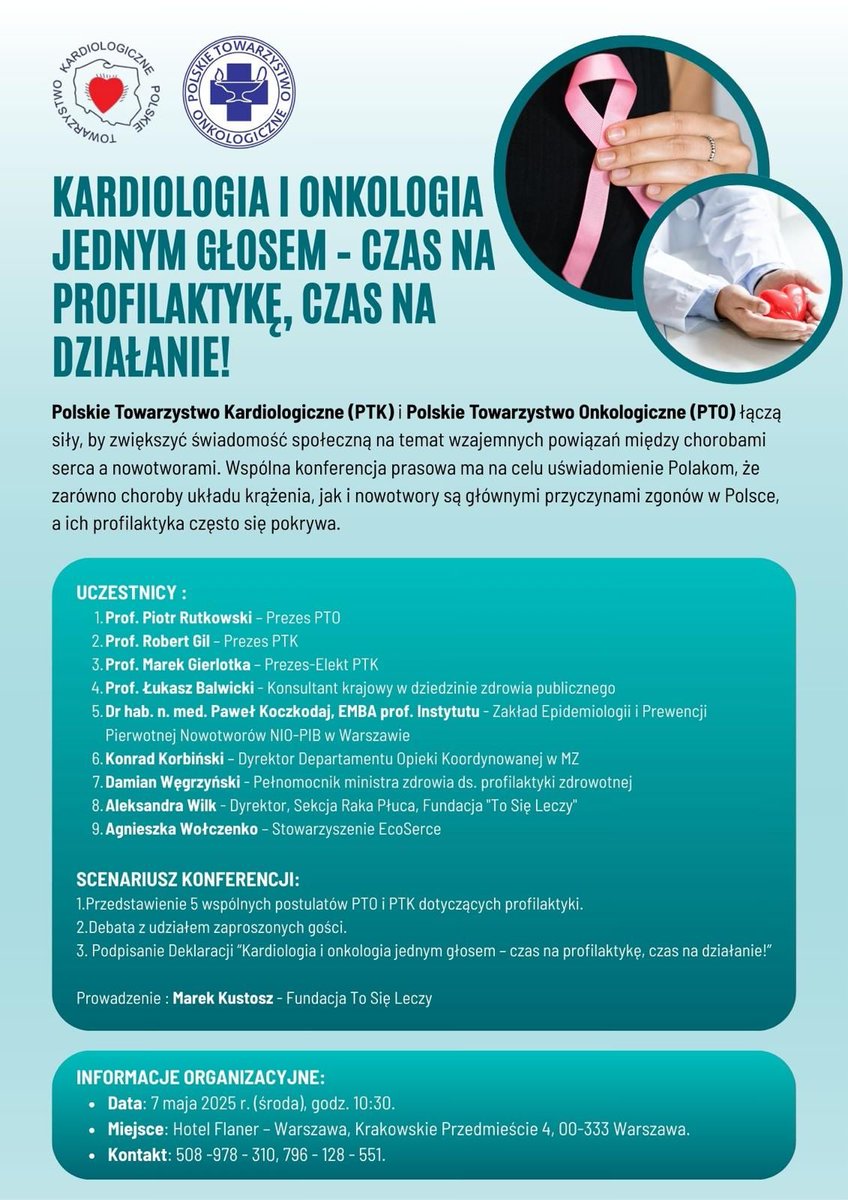 Fundacja To Się Leczy (@sieleczy) on Twitter photo ⏰ Zapraszamy na dzisiejszą konferencję konferencję PTO <a href="/OnkologiaPolska/">Polskie Towarzystwo Onkologiczne</a> oraz PTK <a href="/PTKardio/">Polskie Towarzystwo Kardiologiczne</a>
JEDNYM GŁOSEM - CZAS NA PROFILAKTYKĘ, CZAS NA DZIAŁANIE już o 10:30
<a href="/rutkowskip1972/">Piotr Rutkowski</a> <a href="/_GMarko/">Marek Gierlotka</a> <a href="/PawelKoczkodaj/">Pawel Koczkodaj</a>
<a href="/MZ_GOV_PL/">Ministerstwo Zdrowia</a> <a href="/KKorbinski/">Konrad Korbinski</a> <a href="/AleksandraWil18/">Aleksandra Wilk</a>
<a href="/KustoszMarek/">Marek Kustosz</a> <a href="/EcoSerce/">EcoSerce</a> ⏰ Zapraszamy na dzisiejszą konferencję konferencję PTO <a href="/OnkologiaPolska/">Polskie Towarzystwo Onkologiczne</a> oraz PTK <a href="/PTKardio/">Polskie Towarzystwo Kardiologiczne</a>
JEDNYM GŁOSEM - CZAS NA PROFILAKTYKĘ, CZAS NA DZIAŁANIE już o 10:30
<a href="/rutkowskip1972/">Piotr Rutkowski</a> <a href="/_GMarko/">Marek Gierlotka</a> <a href="/PawelKoczkodaj/">Pawel Koczkodaj</a>
<a href="/MZ_GOV_PL/">Ministerstwo Zdrowia</a> <a href="/KKorbinski/">Konrad Korbinski</a> <a href="/AleksandraWil18/">Aleksandra Wilk</a>
<a href="/KustoszMarek/">Marek Kustosz</a> <a href="/EcoSerce/">EcoSerce</a>