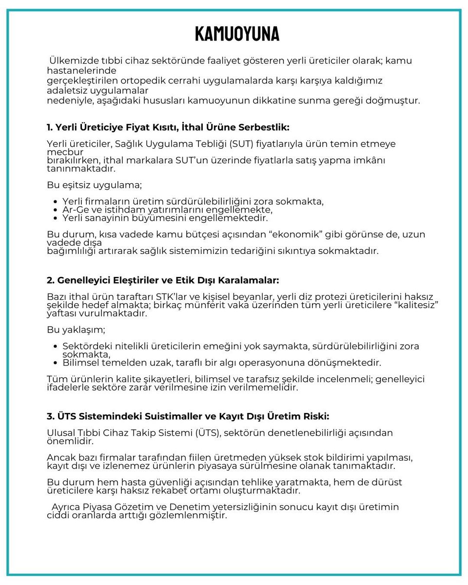 Medeffederasyon's tweet photo. Kamuoyuna Duyurulur.
.
.
#Cumhurbaşkanlığı #CİMER #Sayıştay #SağlıkveGıdaPolitikalarıKurulu #SağlıkBakanlığı #TİTCK #KHGM #HazineveMaliyeBakanlığı #DMO #TicaretBakanlığı #ÇalışmaveSosyalGüvenlikBakanlığı #SGK #SanayiveTeknolojiBakanlığı #YerliMalı #Üretici #YerliÜretim #Gümrük https://t.co/7LrUvgNMcu
