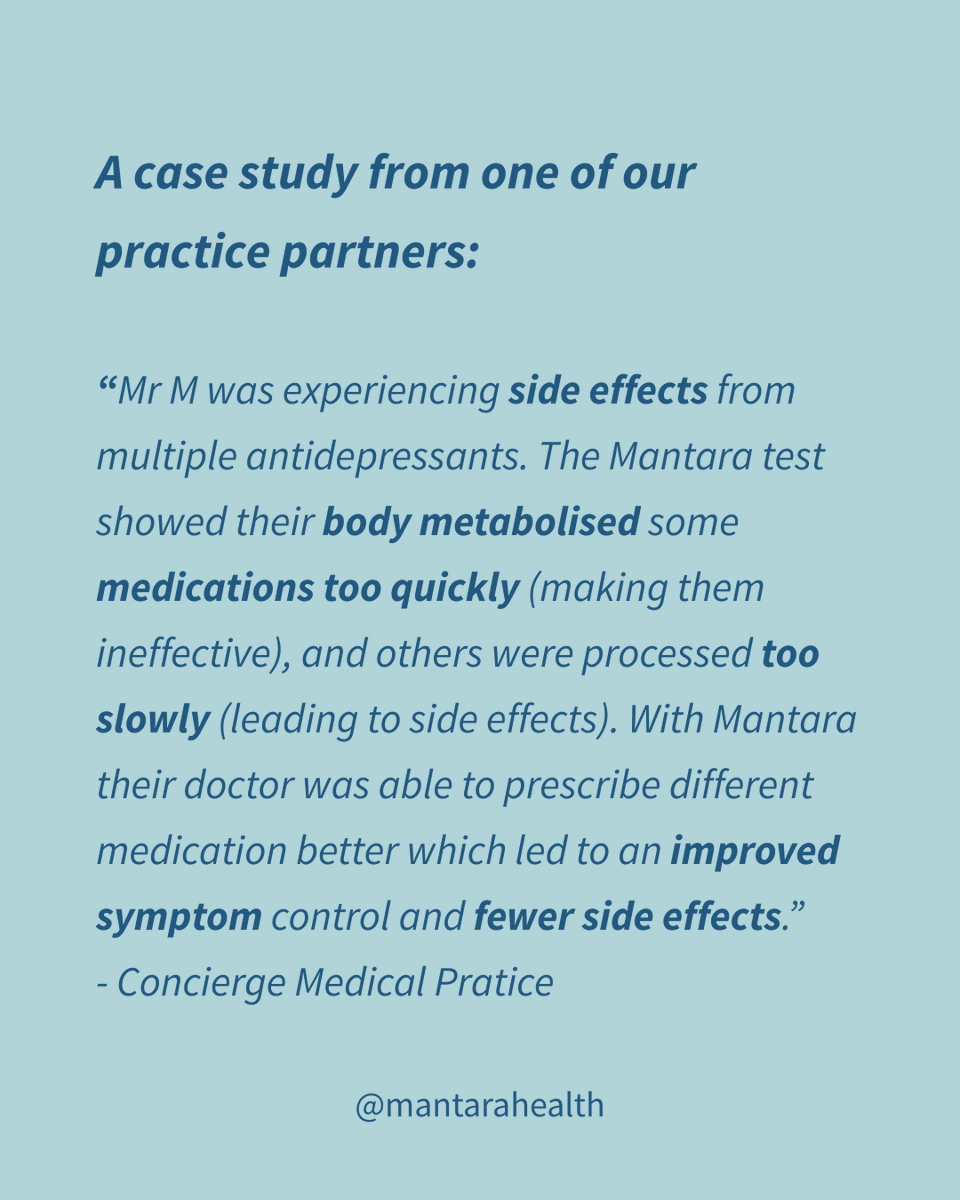 Finding the right antidepressant isn’t always straightforward – but PGx testing can change that. Mr M struggled with side effects and limited relief from multiple antidepressants. 

Learn how Mantara PGx testing can support safer, smarter prescribing. mantara.co/?utm_content=s…