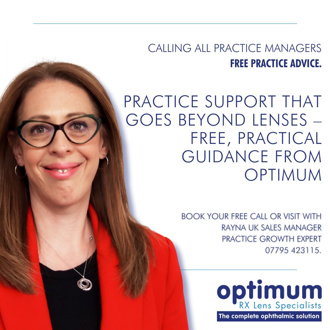 Practice Support That Goes Beyond Lenses – Free, Practical Guidance from Optimum.
✉️ Email Rayna at rayna@optimumcoatings.co.uk
📞 Call 07795 423115

#OptimumRX #OpticalSupport #PracticeGrowth #Opticians #BusinessSupport #IndependentOpticians #OpticalBusiness #LensPartner