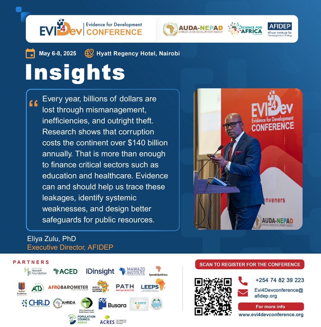 Afidep's tweet image. AFIDEP continues to champion smarter policies that prioritise sustainability, impact, and self-reliance across the African continent.

At the #Evi4DevConference, which we are co-convening , our Executive Director Dr Eliya Zulu called for greater accountability in managing…