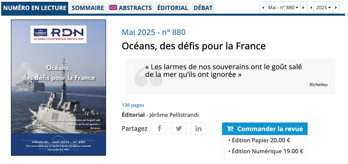 📚📖 Nouvelle parution – Le numéro de mai : « Océans, des défis pour la France » est disponible à la commande sur notre site Internet
defnat.com/sommaires/somm…